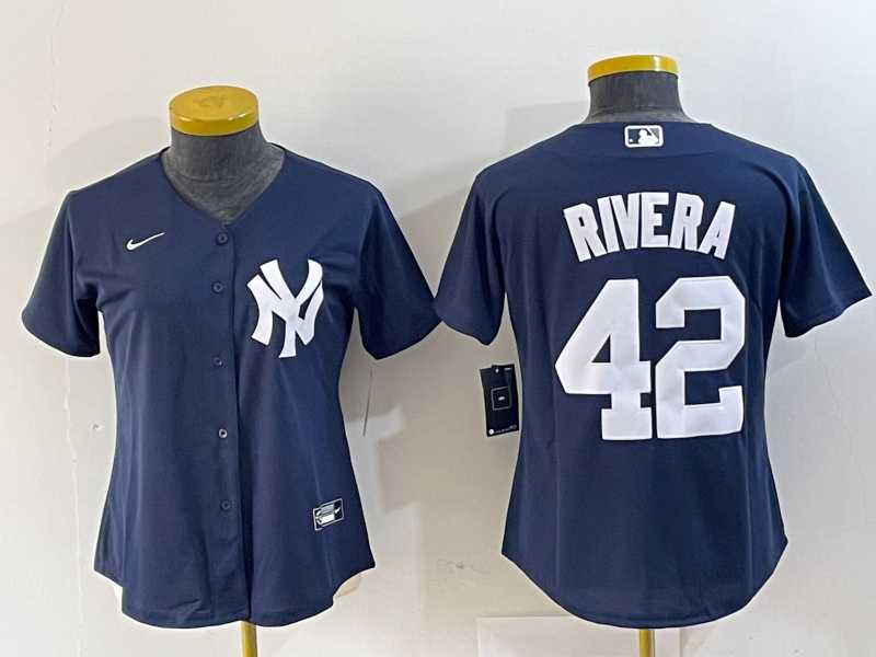 Women%27s New York Yankees #42 Mariano Rivera Name Navy Blue Cool Base Stitched Baseball Jersey